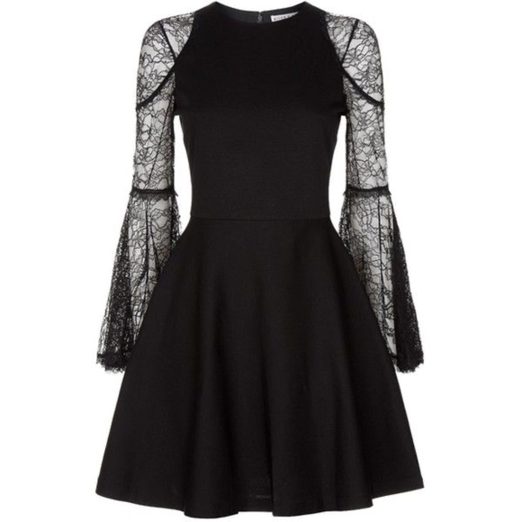 Alice + Olivia Black Lace Bell Sleeve Fit and Flare Dress - Picture 2 of 6